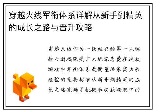 穿越火线军衔体系详解从新手到精英的成长之路与晋升攻略